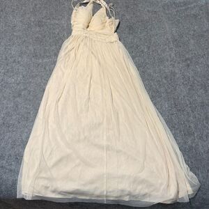 bhldn lace halter ruffle peekaboo maxi dress | Dresses | Bhldn Anthropologie A-line satin gown